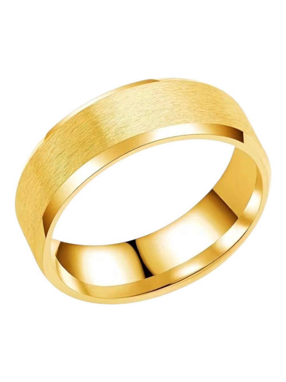 Mens Golden Ring Wedding Ring Band 8mm Double Slant Slanted Edge Brushed Ring